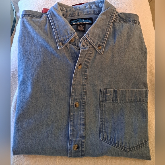 TRI-MOUNTAIN XL Long Sleeve Blue 100% Cotton Denim Shirt - Picture 1 of 7